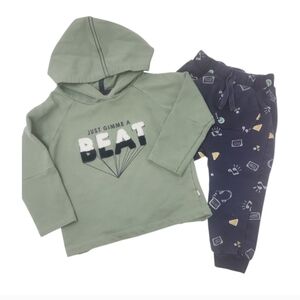 Jogger + Hoodie Set 2T Green Blue Monica + Andy Gimme A Beat Cotton